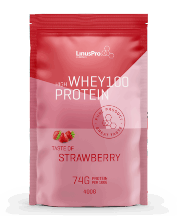 Whey100 Strawberry Proteinpulver 400 g fra LinusPro