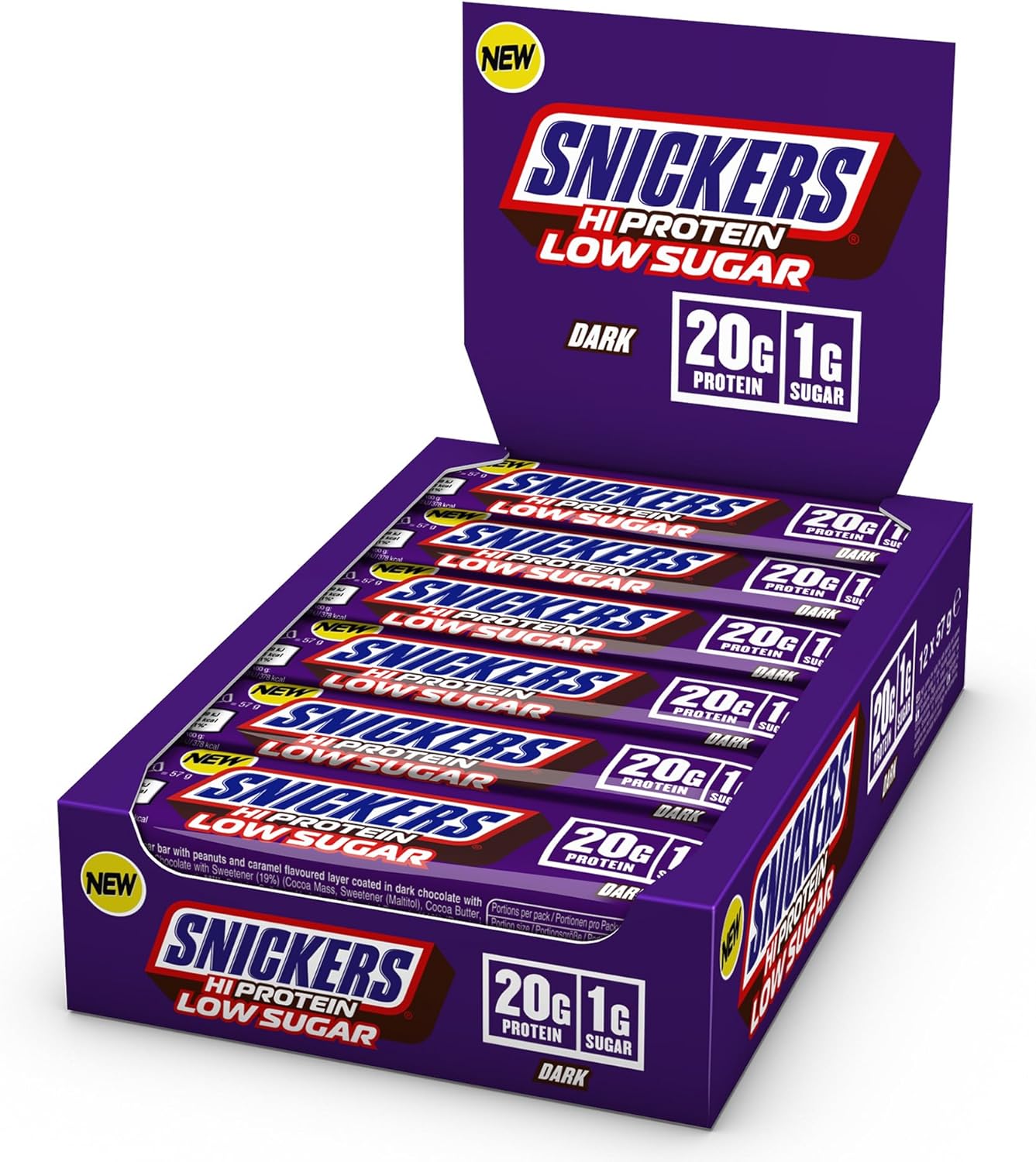 Snickers Proteinbar med Lavt Sukker - Mørk Chokolade 12x57g